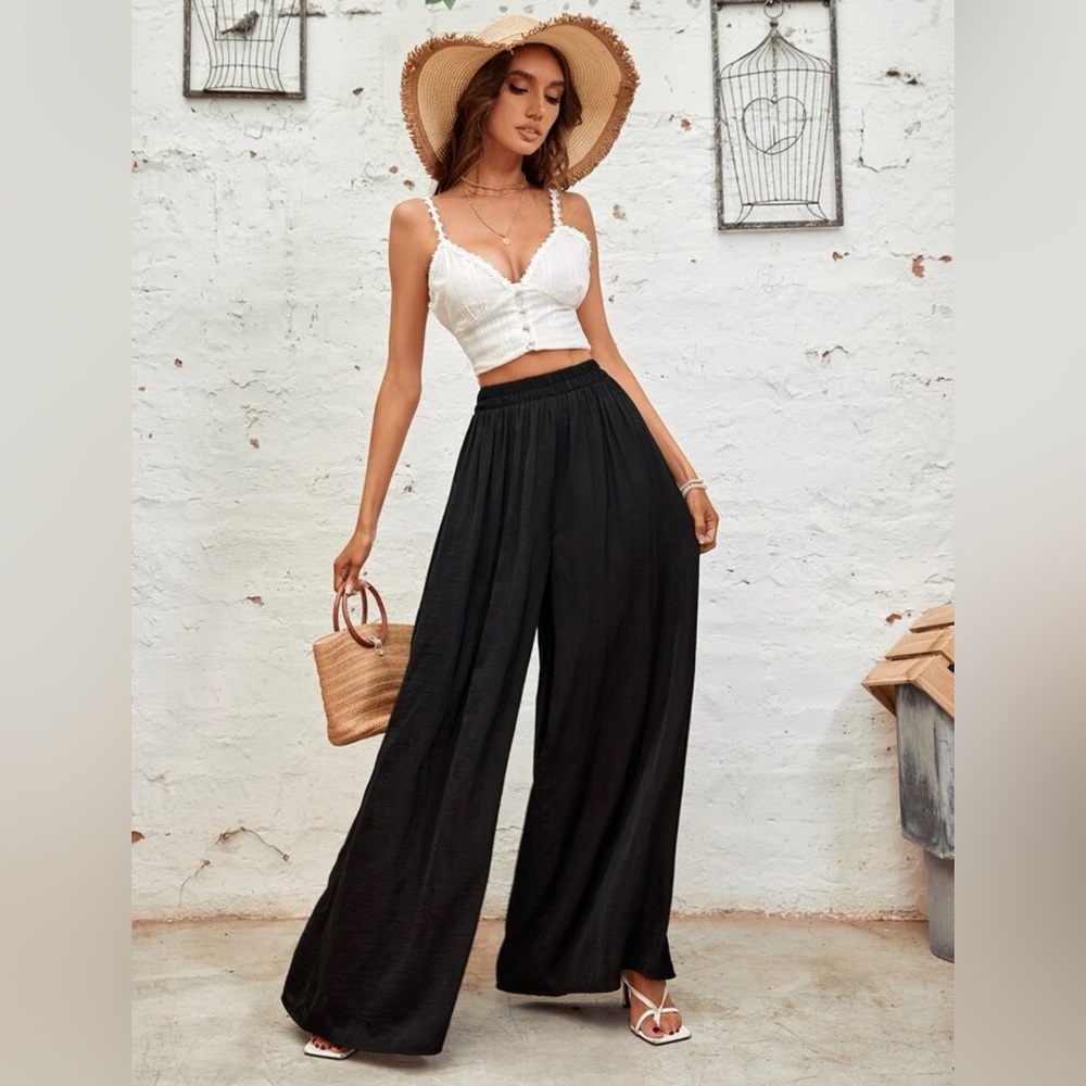 High waist wide leg flowy black pants